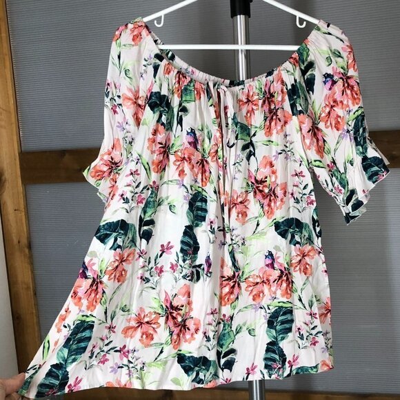 Nwt ANTHRO SANCTUARY Paradise Short Sleeve Off the Shoulder Blouse Top Sz L - Picture 3 of 8
